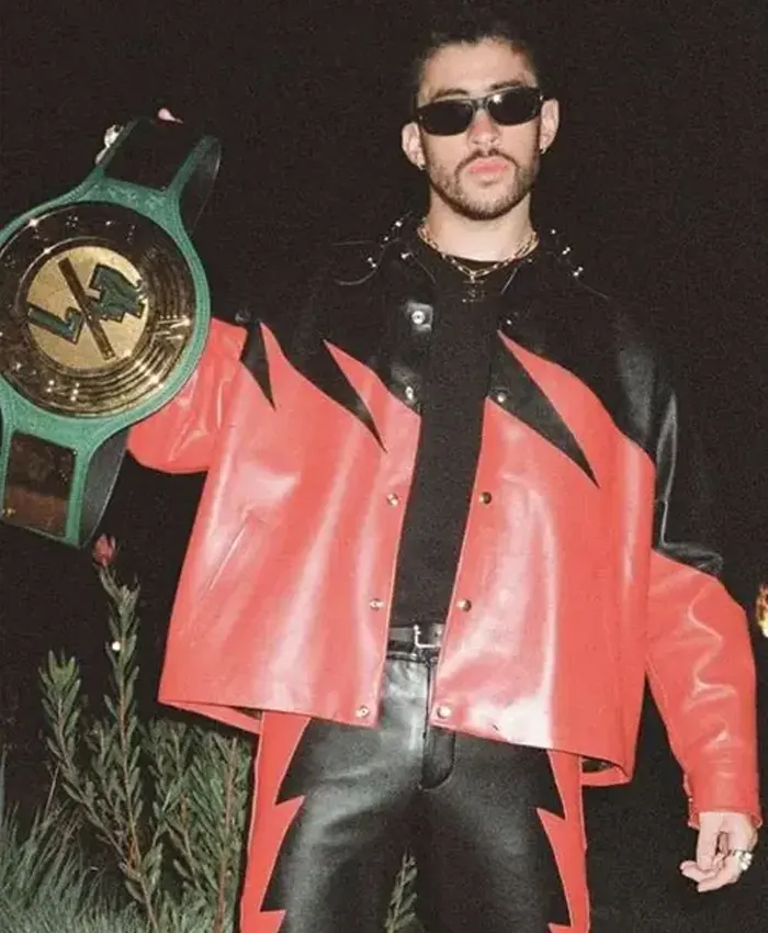 WWE Bad Bunny Kane Black and Red Leather Jacket