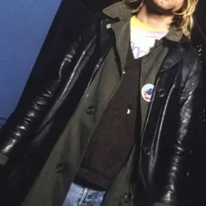 American Singer Kurt Cobain Men Black Leather Coat