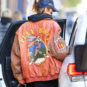 Bella Hadid Base Bunny Pink Leather Jacket