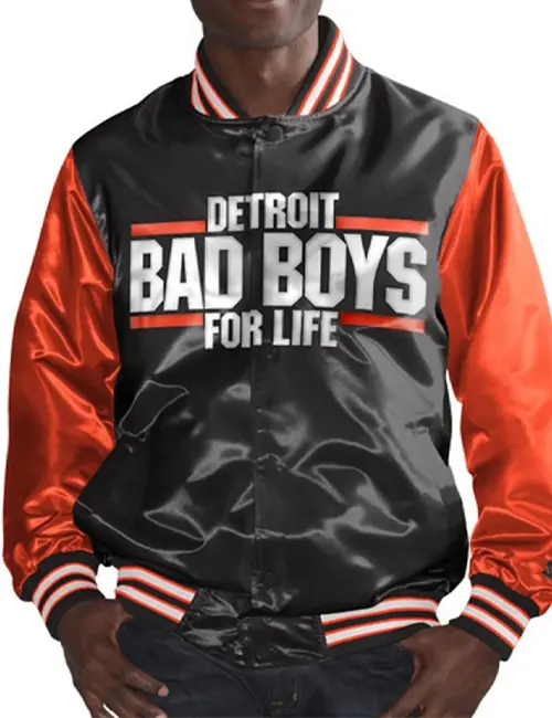 Buy Detroit Bad Boys Black and Orange Satin Varsity Jacket