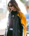 Buy Hailey Bieber Oversized Black and Yellow Leather Jacket