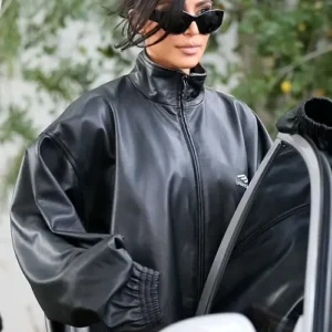 Buy Kim Kardashian Balenciaga Black Bomber Leather Jacket For Sale Men And Women