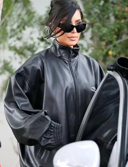 Buy Kim Kardashian Balenciaga Black Bomber Leather Jacket For Sale Men And Women
