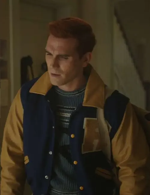 Buy Men And Women K.J. Apa Riverdale S07 Archie Andrews Blue and Yellow Bomber Jacket For Sale 