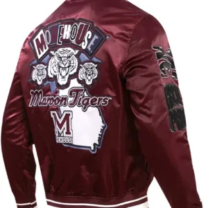 Buy Men And Women Morehouse College Homecoming Rib Maroon Full Snap Satin Jacket For Sale 