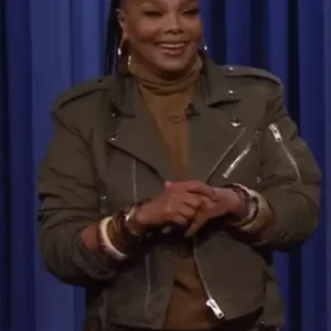 Buy Men And Women The Tonight Show Starring Jimmy Fallon 2024 Janet Jackson Green Biker Jacket For Sale