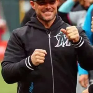 Buy Men And WomenMLB Miami Marlins Full Zip Black Bomber Jacket For Sale 