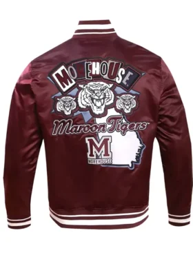 Buy Morehouse College Homecoming Rib Maroon Full Snap Satin Jacket For Sale 