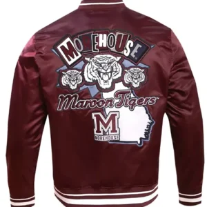 Buy Morehouse College Homecoming Rib Maroon Full Snap Satin Jacket For Sale 