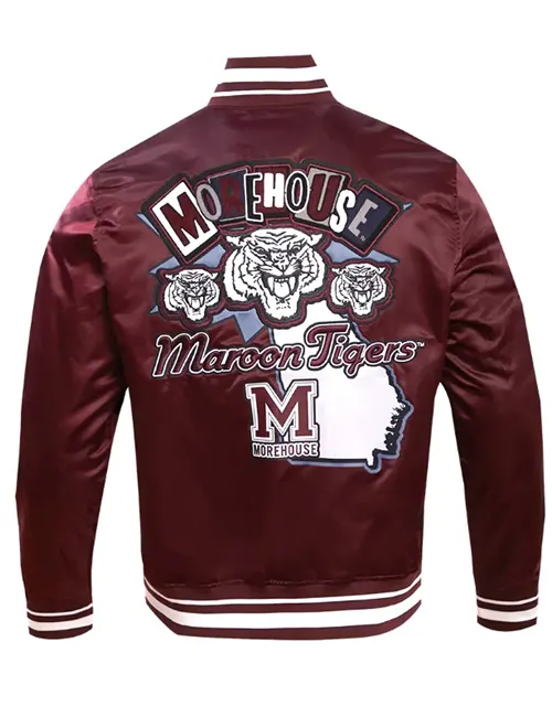 Buy Morehouse College Homecoming Rib Maroon Full-Snap Satin Jacket For Sale 