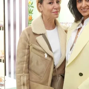 Buy Sofia Barattieri Weinstein London Street Style 2024 Shearling Brown Suede Leather Jacket For Sale Men And Women