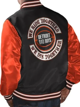 Detroit Bad Boys Black and Orange Satin Varsity Jacket On Sale