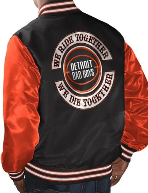 Detroit Bad Boys Black and Orange Satin Varsity Jacket On Sale