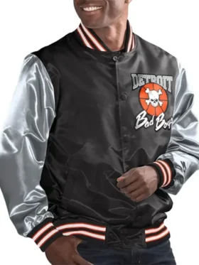 Detroit Bad Boys Snap Tab Black and Gray Varsity Jacket