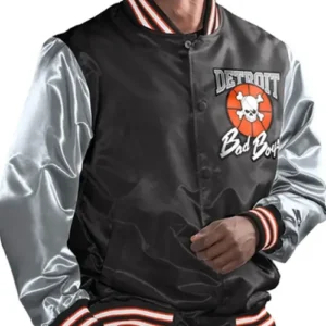Detroit Bad Boys Snap Tab Black and Gray Varsity Jacket