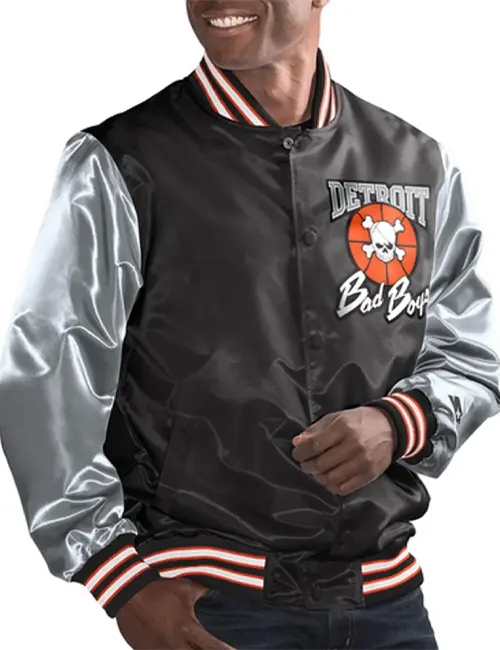 Detroit Bad Boys Snap Tab Black and Gray Varsity Jacket