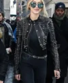 Gigi Hadid Black Studded Real Leather Jacket