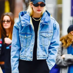 Gigi Hadid Blue Hooded Denim Jacket