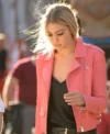 Gigi Hadid Pink Leather Biker Jacket