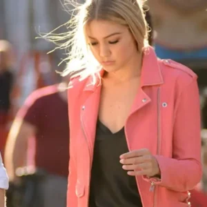 Gigi Hadid Pink Leather Biker Jacket