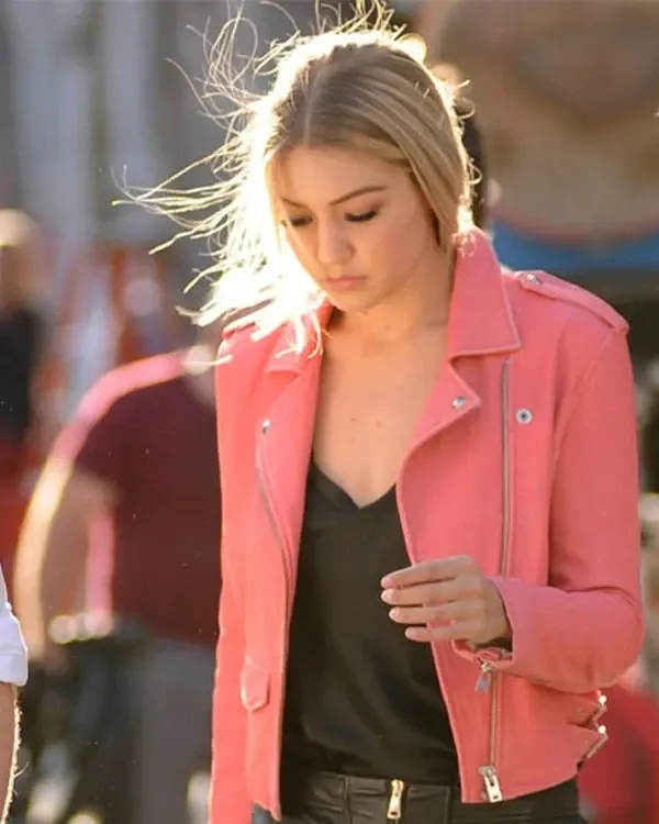 Gigi Hadid Pink Leather Biker Jacket