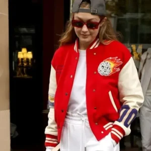 Gigi Hadid Red And White Varsity Jacket
