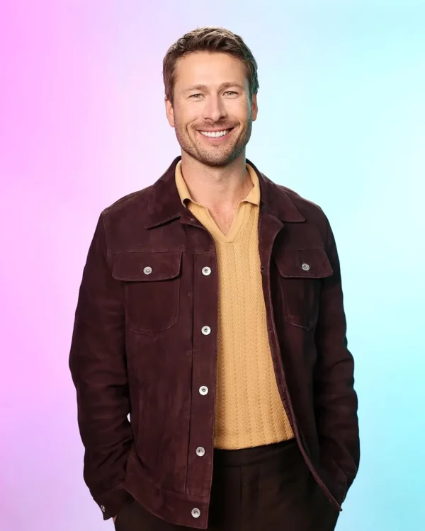 Glen Powell Hit Man 2024 Maroon Trucker Jacket