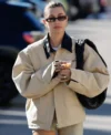 Hailey Bieber Cotton Beige Trucker Jacket