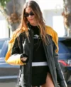 Hailey Bieber Oversized Black and Yellow Leather Jacket