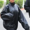 Kim Kardashian Balenciaga Black Bomber Leather Jacket