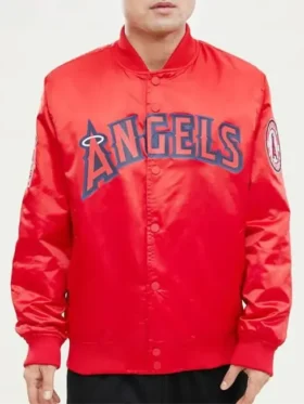 LA Angels Wordmark Red Satin Jacket