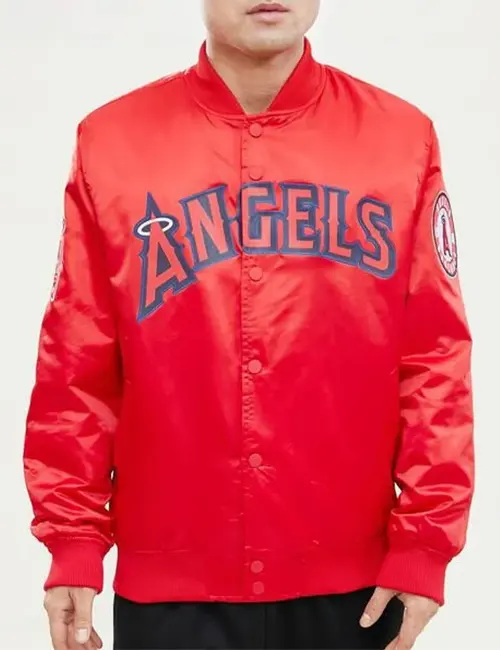 LA Angels Wordmark Red Satin Jacket