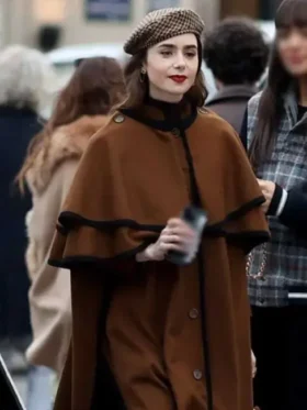 Lily Collins Emily In Paris S04 Brown Cape Coat