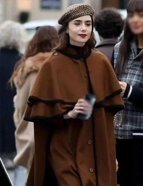 Lily Collins Emily In Paris S04 Brown Cape Coat
