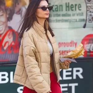 Men And Women Emily Ratajkowski Cream Puffer jacket For Sale