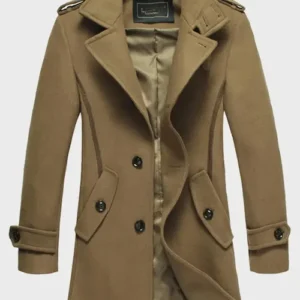 Mens Brown Mid Length Wool Coat