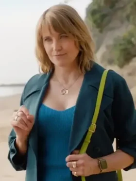 My Life is Murders S04 Lucy Lawless Teal Trench Coat