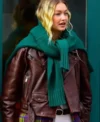 NYC Gigi Hadid Brown Leather Jacket On Sale 