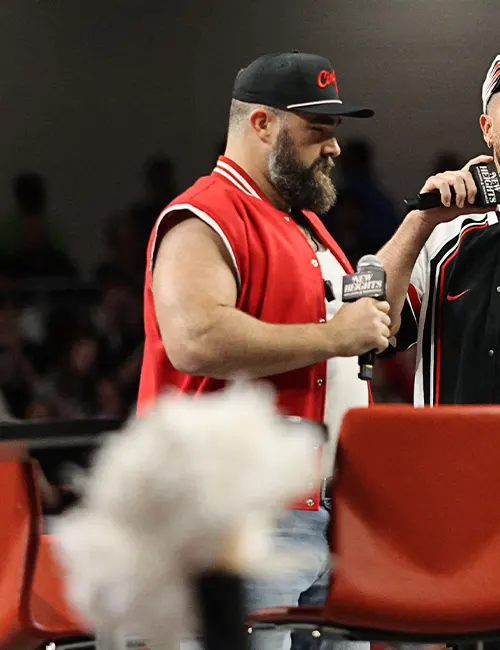 New Heights Live Show 2024 Jason Kelce Red Vest