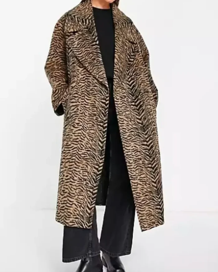 Nicola Coughlan Big Mood Tiger Print Long Coat On Sale