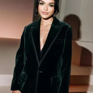 Rachel Zegler Dior Pre Fall 2024 Green Velvet Blazer