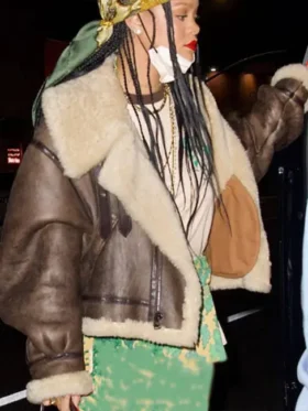 Rihanna Brown Shearling Jacket