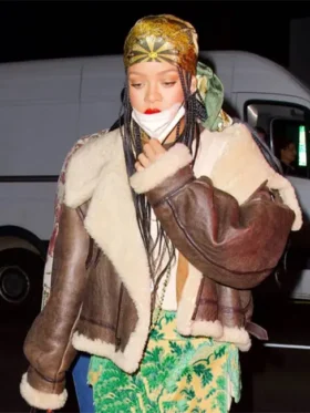 Rihanna Brown Shearling Jacket For Sale