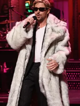 SNL Ryan Gosling White Fur Trench Coat
