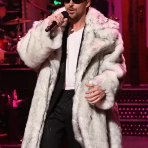 SNL Ryan Gosling White Fur Trench Coat