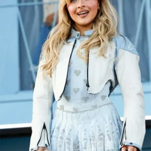 Sabrina Carpenter Coachella Blue Leather Jacket