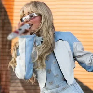 Sabrina Carpenter Coachella Blue Leather Jacket sale