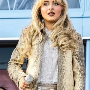 Sabrina Carpenter Neon Carnival Coachella Leather Jacket