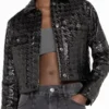 Selena Gomez Houndstooth-Pattern Black Leather Jacket