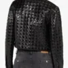 Selena Gomez Houndstooth-Pattern Black Leather Jacket On Sale
